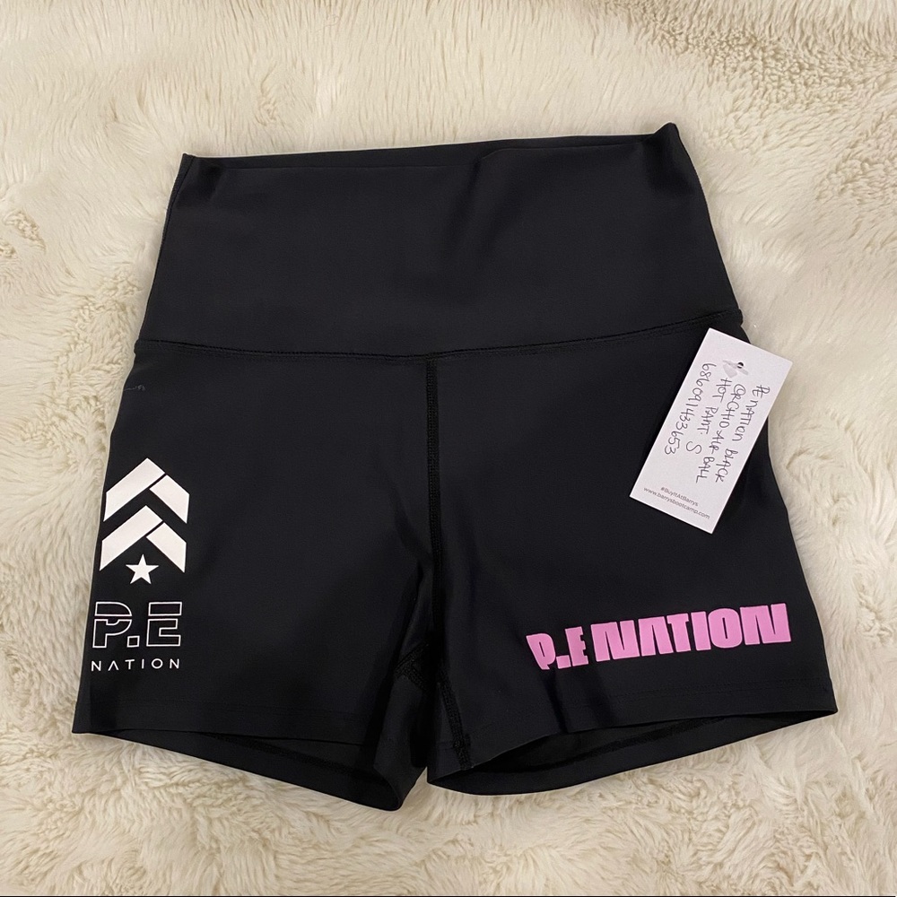 PE Nation x Barry’s Bootcamp collab black biker shorts